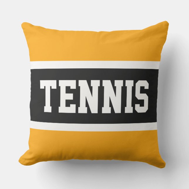 TENNIS Text Leichtathletisch Hellgelbe schwarze St Kissen (Vorderseite)