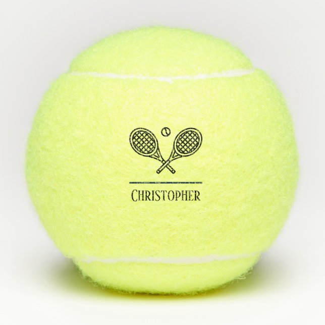 Tennis Thema Mit Monogramm Name Tennisbälle (Vorderseite)