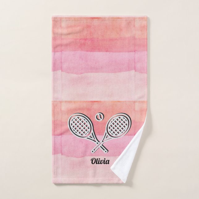 Tennis Thema Pink Mit Monogramm Name Tennis Ball Handtuch (Handtuch)