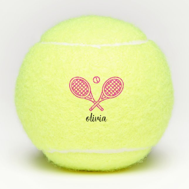 Tennis Theme Girly Pink Mit Monogramm Name Tennisbälle (Vorderseite)