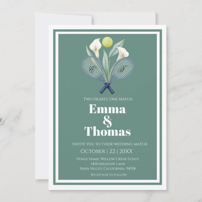 Tennis Themed Tenniscore Wedding Calla Einladung (Vorderseite)