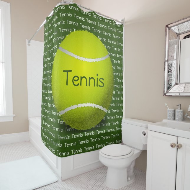 Tennis Tiled Texte Design Douche Rideau (En situation)