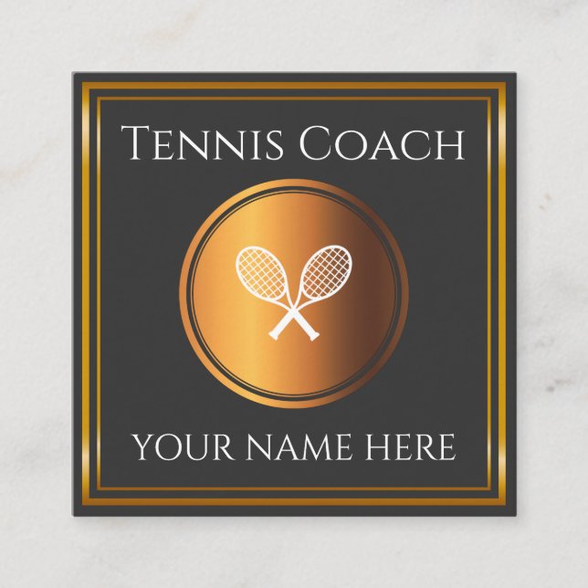 Tennis Trainer Lehrer Goldener Minimaler Sport Quadratische Visitenkarte (Vorderseite)