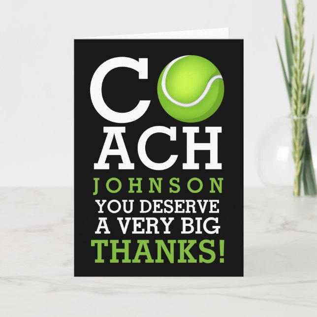 Tennis-Trainer-personalisierter Name danken Ihnen Dankeskarte (Vorderseite)