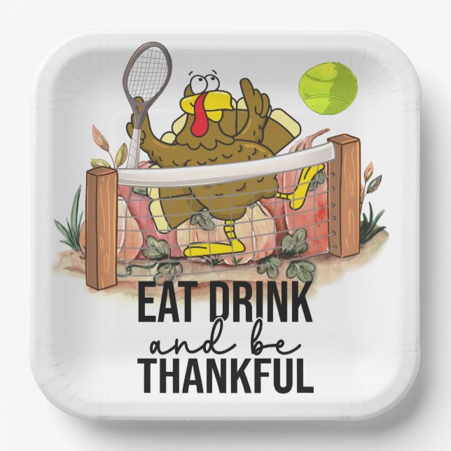 Tennis Turkey Erntedank lustiger Cartoon niedliche Pappteller (Vorderseite)