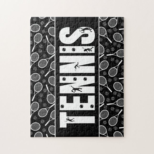 Tennis Typografie Text Schwarzweiß Coole Geschenke (Vertikal)