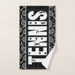 Tennis Typografie Text Schwarzweiß Coole Geschenke Handtuch