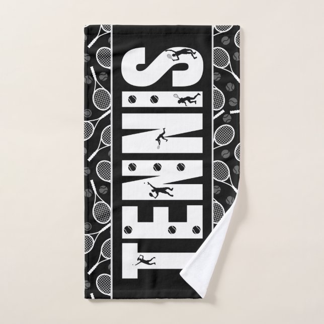 Tennis Typografie Text Schwarzweiß Coole Geschenke Handtuch (Handtuch)