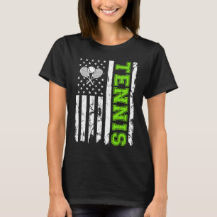 Tennis US Flag Vintager Retro Tennisspieler T-Shirt