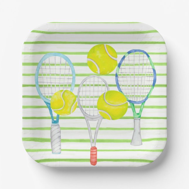 Tennis Watercolor für Player Paper-Teller Pappteller (Vorderseite)