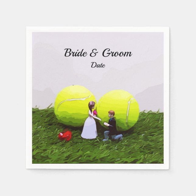 Tennis Wedding Bräutigam mit Tennisbällen Serviette (Vorderseite)