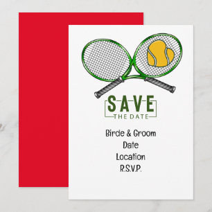 Tennis Wedding Save the Date mit Ball und Schläger Einladung