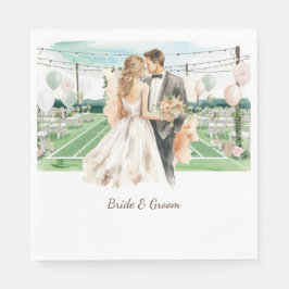 Tennis Wedding themed Braut und Bräutigam am Court Serviette