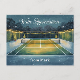 Tennis Weihnachten auf dem Platz mit Wertschätzung Postkarte