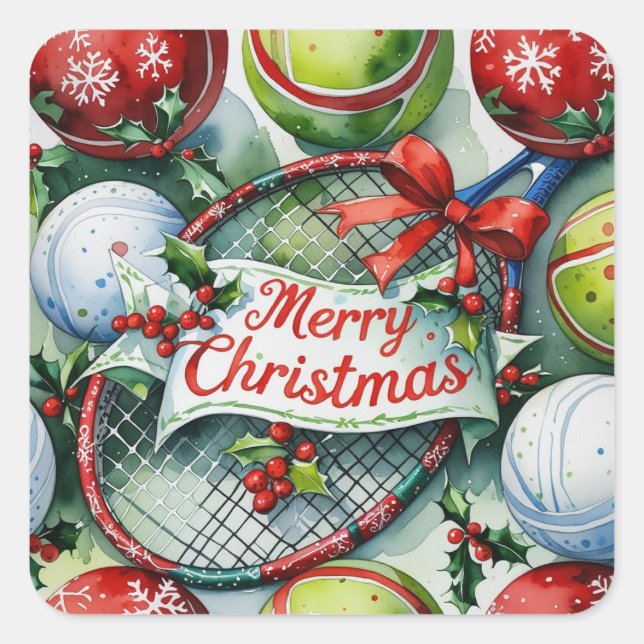 Tennis Weihnachten Gedicht für Spieler Quadratischer Aufkleber (Vorderseite)