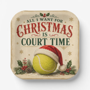 Tennis-Weihnachten mit Ball-Santa-Hut Pappteller