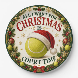 Tennis Weihnachten mit Ball Santa Hut Pappteller