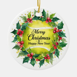 Tennis-Weihnachten mit Bällen-Kranz Keramik Ornament