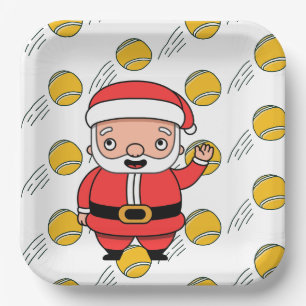 Tennis Weihnachten mit dem Weihnachtsmann auf Ball Pappteller