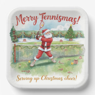 Tennis Weihnachten mit dem Weihnachtsmann auf Ball Pappteller
