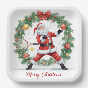 Tennis Weihnachten mit dem Weihnachtsmann Pappteller