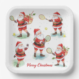 Tennis Weihnachten mit dem Weihnachtsmann Pappteller