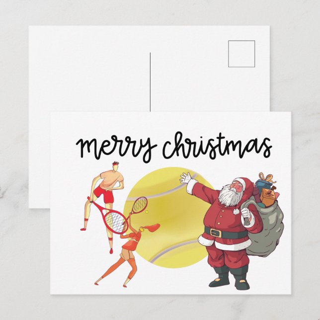 Tennis Weihnachten mit dem Weihnachtsmann Postkarte (Vorne/Hinten)