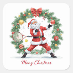 Tennis Weihnachten mit dem Weihnachtsmann  Quadratischer Aufkleber