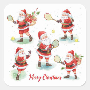 Tennis Weihnachten mit dem Weihnachtsmann Quadratischer Aufkleber