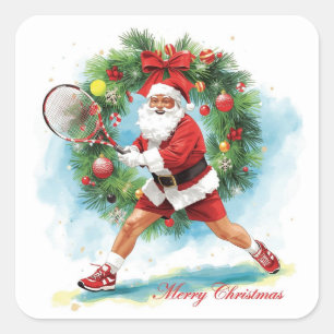 Tennis Weihnachten mit dem Weihnachtsmann Quadratischer Aufkleber