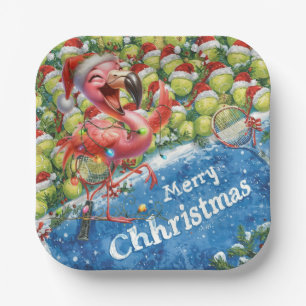 Tennis-Weihnachten mit Flamingo-Motiv Pappteller