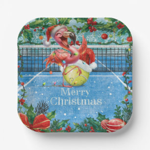 Tennis-Weihnachten mit Flamingo-Motiv Pappteller