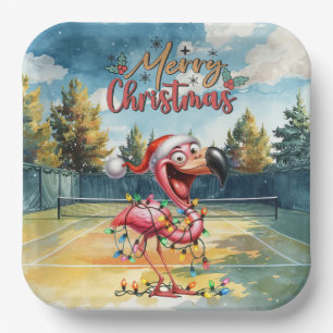 Tennis-Weihnachten mit Flamingo-Motiv Pappteller