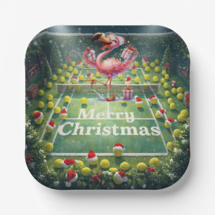 Tennis-Weihnachten mit Flamingo-Motiv Pappteller