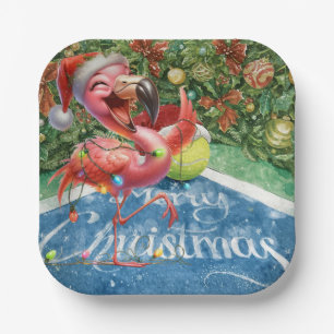 Tennis-Weihnachten mit Flamingo-Motiv Pappteller