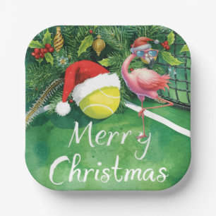 Tennis-Weihnachten mit Flamingo-Motiv Pappteller
