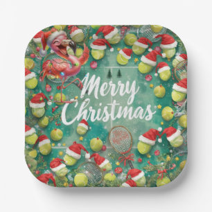 Tennis-Weihnachten mit Flamingo-Motiv Pappteller