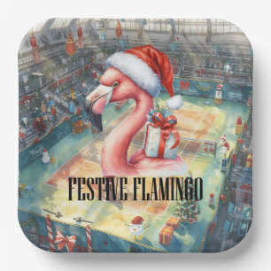 Tennis-Weihnachten mit Flamingo-Motiv Pappteller