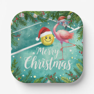 Tennis-Weihnachten mit Flamingo-Motiv Pappteller