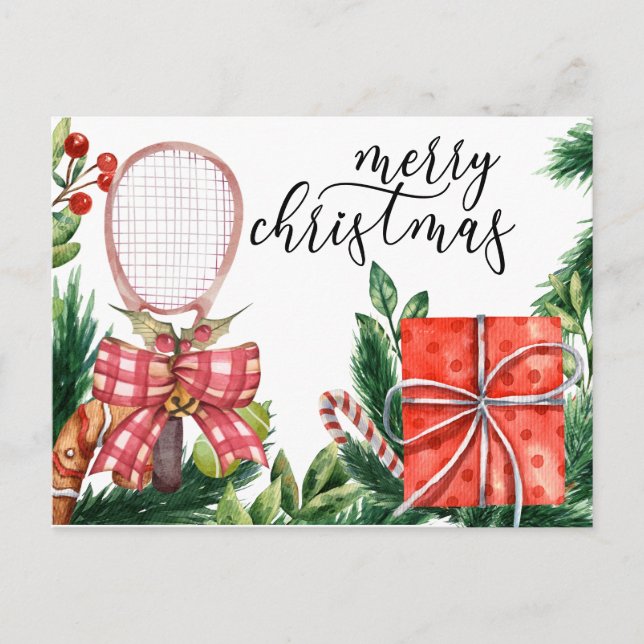 Tennis Weihnachten mit Racket Aquarell (Vorderseite)