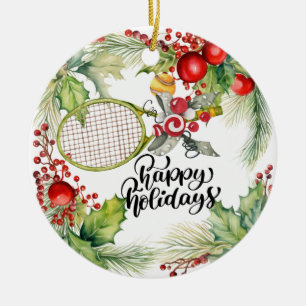 Tennis Weihnachten mit Racket Aquarell Keramik Ornament