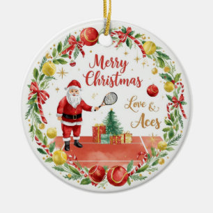 Tennis-Weihnachten mit Santa Claus mit Ballkranz Keramik Ornament