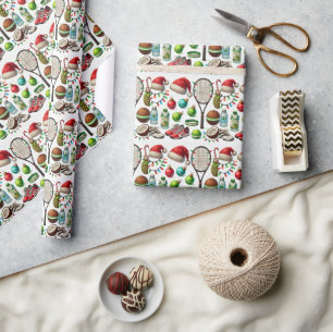 Tennis Weihnachten mit Schläger und Ball Geschenkpapier