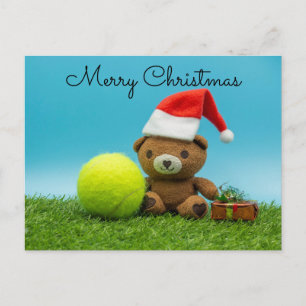 Tennis Weihnachten mit Teddybär & Geschenkschmuck Postkarte
