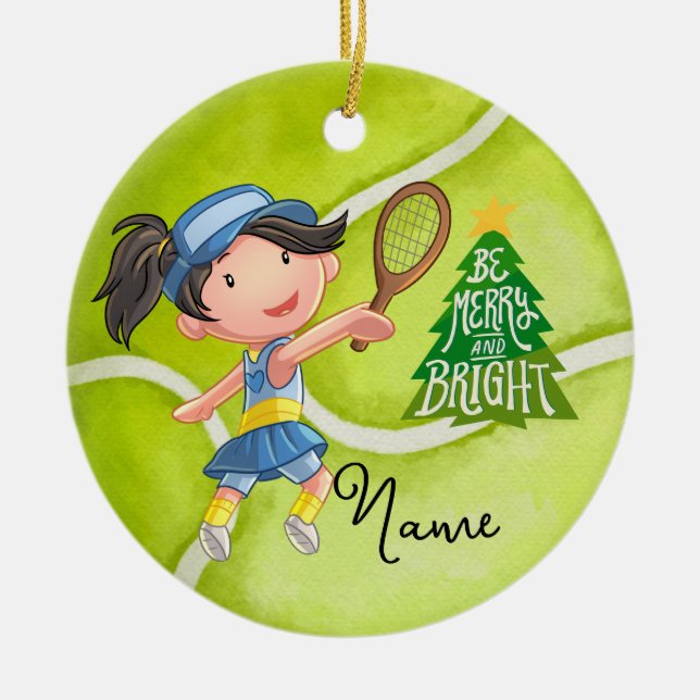 Tennis Weihnachten mit Tennisball für Mädchenspiel Keramik Ornament (Vorne)