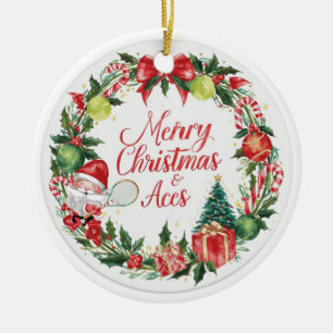 Tennis Weihnachten mit Tennisball und Santa Keramik Ornament