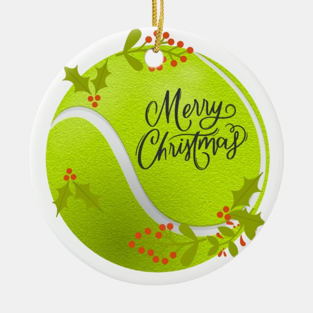 Tennis Weihnachten mit Tennisball und Santa Keramik Ornament (Vorne)