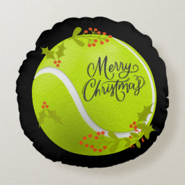 Tennis Weihnachten mit Tennisball und Santa Rundes Kissen