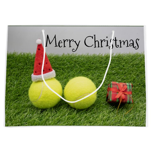 Tennis Weihnachten mit Tennisball und Weihnachtsma Große Geschenktüte (Vorderseite)