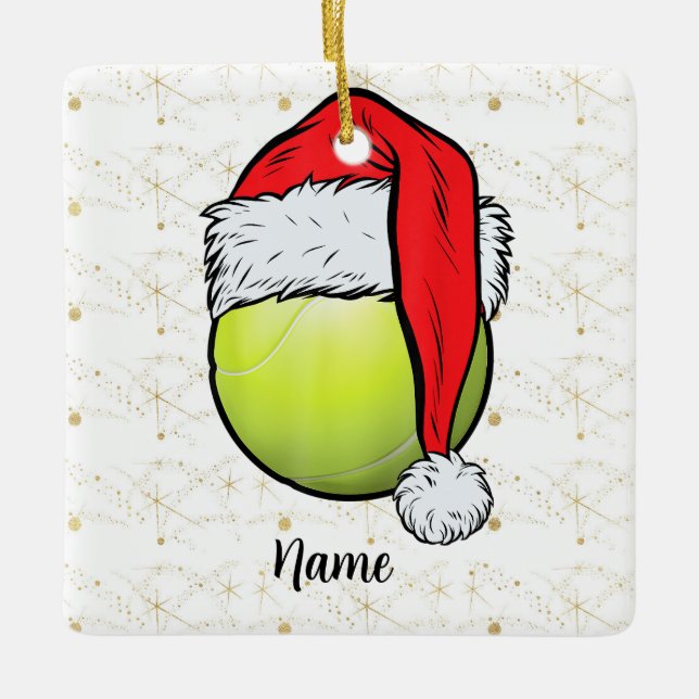 Tennis Weihnachten mit Tennisball und Weihnachtsma Keramikornament (Vorderseite)